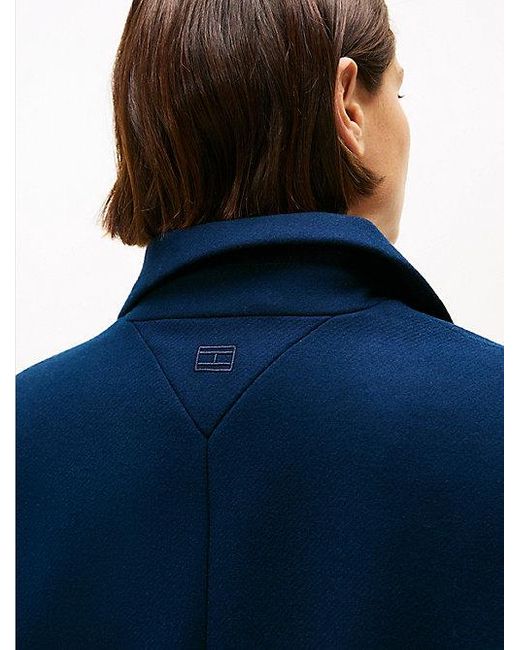 Tommy Hilfiger Curve Single-Breasted Wolmix Jas Met Kasjmier in het Blue