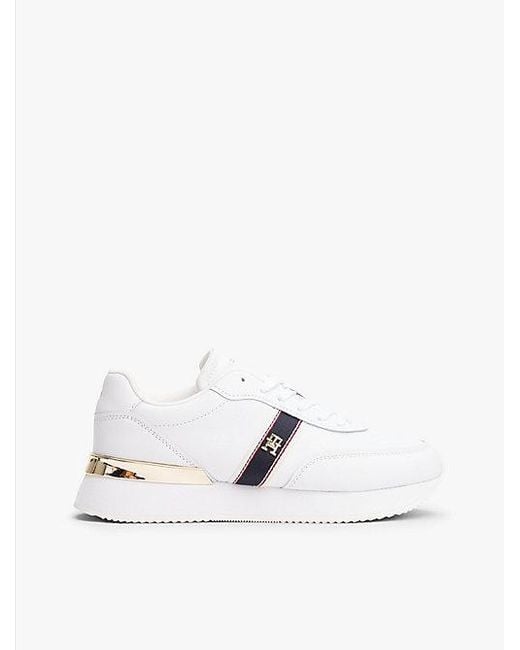 Tommy Hilfiger Leren Sneaker Met Metalen Th-Monogram in het White