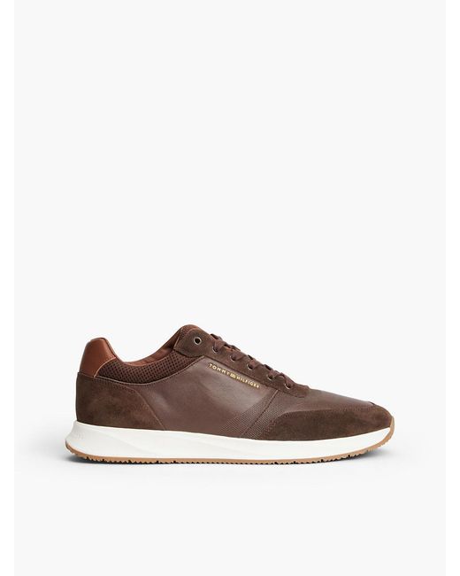 Tommy Hilfiger Brown Suede Mixed Texture Trainers for men