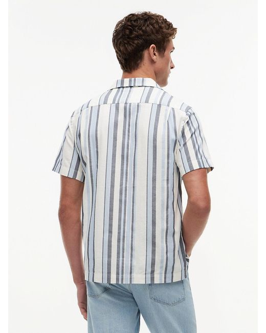 Tommy Hilfiger White Regular Fit Textured Stripe Short Sleeve Shirt for men
