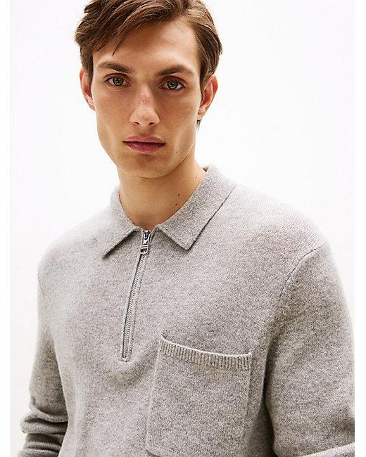 Tommy Hilfiger Puur Lamswollen Polotrui Met Rits in het Gray voor heren