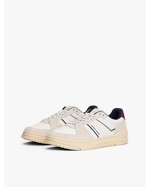 Tommy Hilfiger Cupsole-Sneaker Aus Wildleder Mit Strukturmix in White für Herren