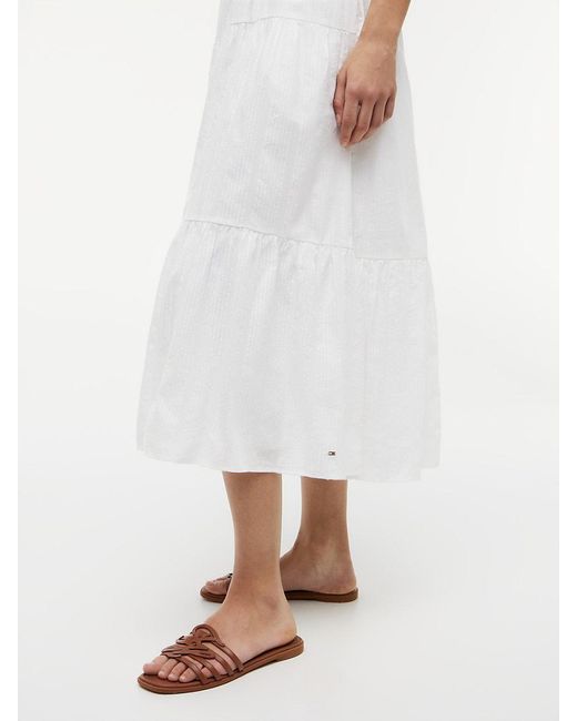 Tommy Hilfiger White Self-Tie Strap Smock Midi Dress