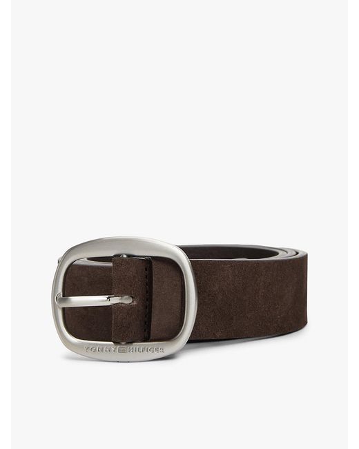 Tommy Hilfiger Brown Oval Buckle Debossed Suede Belt for men