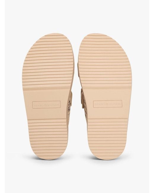 Tommy Hilfiger Natural Raffia Th Monogram Double Strap Sandals