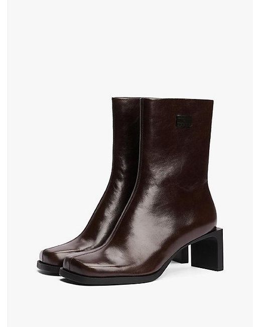 Tommy Hilfiger Leren Enkellaars Met Vierkante Neus in het Brown