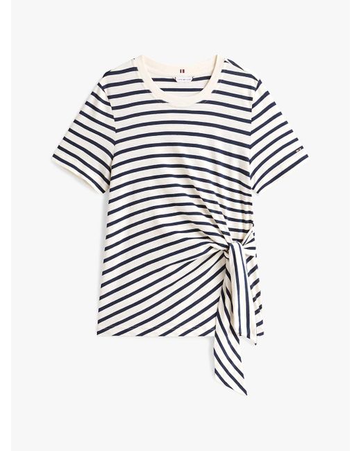 T-Shirt À Col Ras-Du-Cou Et Nœud Sur Le Côté Tommy Hilfiger en coloris White