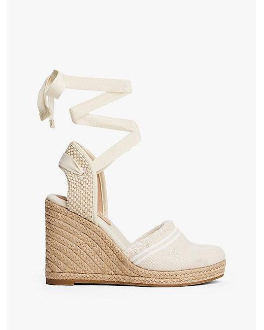 Tommy Hilfiger Canvas Espadrille Met Sleehak En Franjes in het Natural