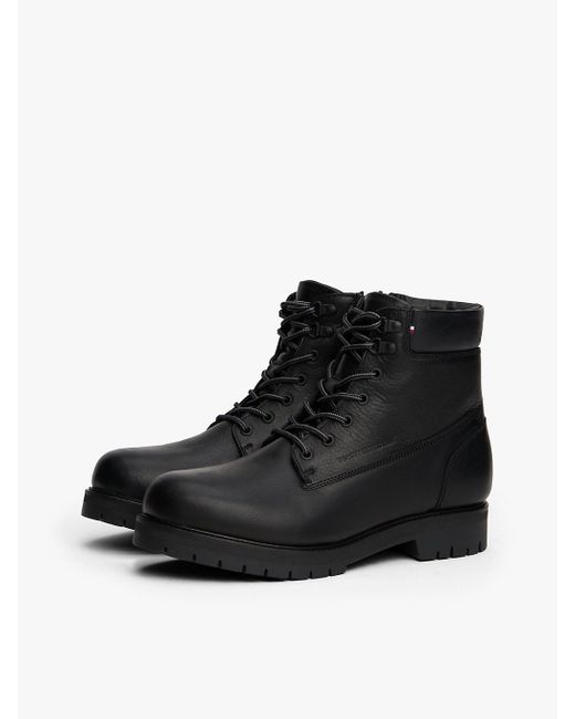 Bottes En Cuir À Lacets Et Semelle Crantée Tommy Hilfiger pour homme en coloris Black