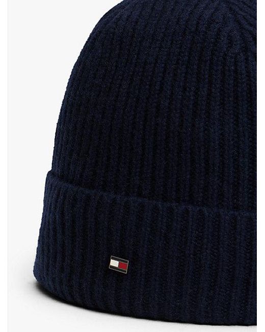 Tommy Hilfiger Hilfiger Flag Beanie Van Zuiver Kasjmier in het Blue voor heren