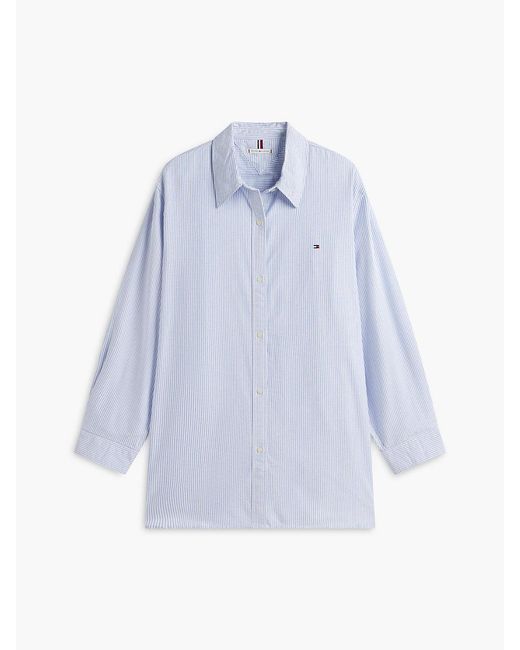 Tommy Hilfiger Blue Curve Relaxed Fit Flag Embroidery Oxford Shirt