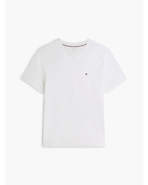 Tommy Hilfiger White Flag Embroidery V-neck T-shirt for men