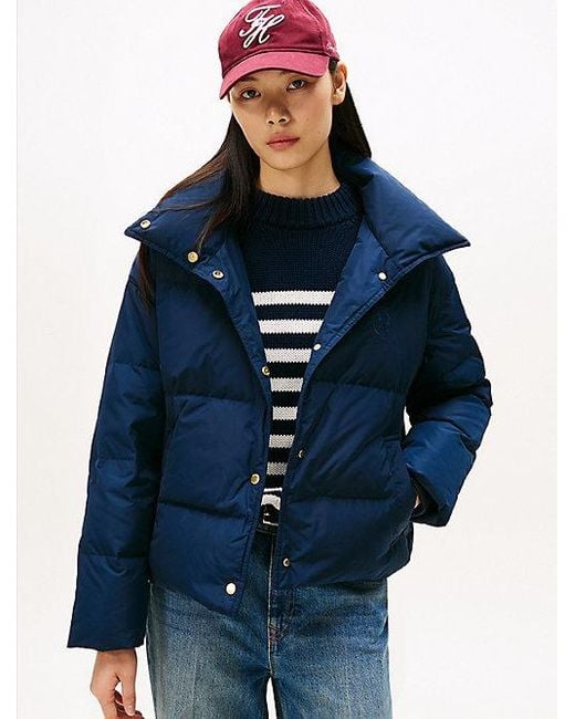 Tommy Hilfiger Pufferdonsjack Met Geborduurd Embleem in het Blue