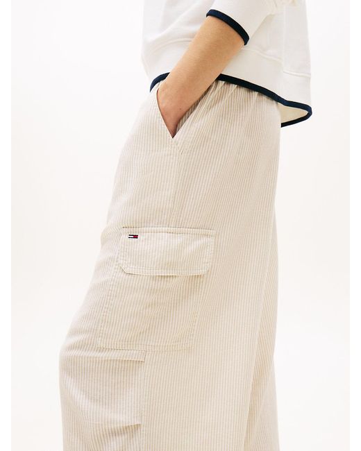 Tommy Hilfiger White Linen Blend Wide Leg Cargo Trousers