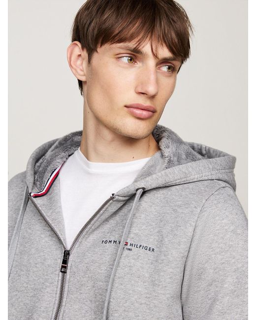 Tommy Hilfiger Gray Faux Fur Lined Zip-thru Hoody for men