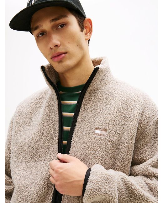 Tommy Hilfiger Natural Badge Teddy Relaxed Zip-Thru Sweatshirt for men