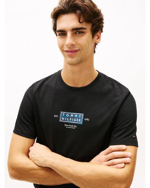 Tommy Hilfiger Black Heritage Logo Jersey Crew Neck T-Shirt for men