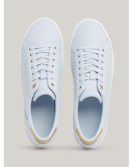 Tommy Hilfiger Canvas Sneaker Met Metallic Hak in het White