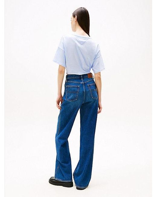 Tommy Hilfiger Cropped T-Shirt Met Knoop En Tommy-Badge in het Blue