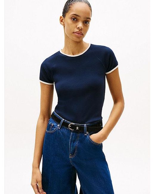 Tommy Hilfiger Blue Slim Fit T-Shirt Mit Kontrast-Rundhals