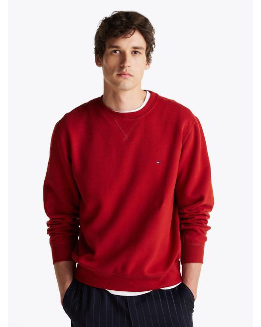 Tommy Hilfiger Red Fleece Crew Neck Sweatshirt for men