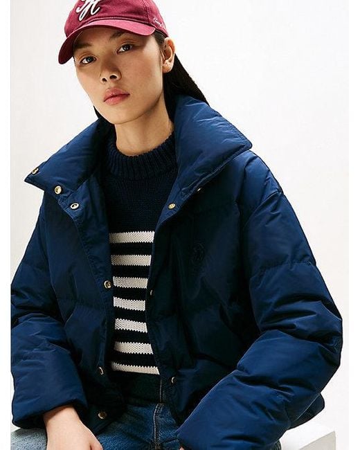 Tommy Hilfiger Pufferdonsjack Met Geborduurd Embleem in het Blue