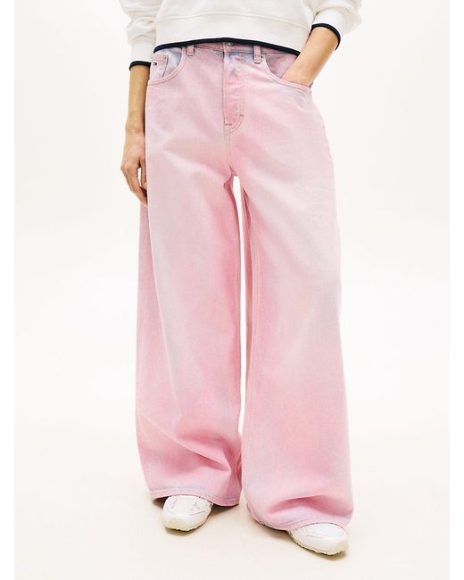Tommy Hilfiger Pink Mid Rise Loose Wide Leg Jeans
