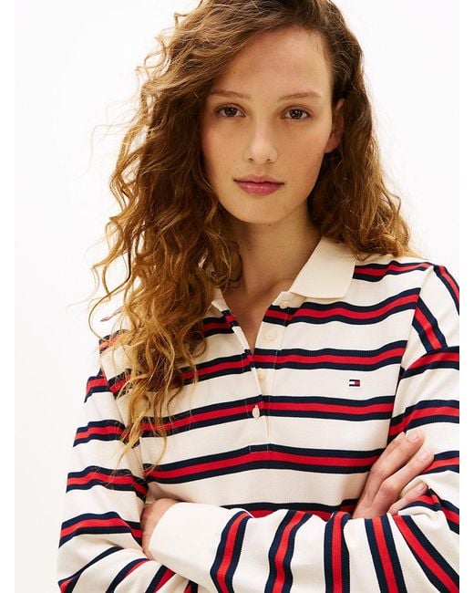 Tommy Hilfiger Red 1985 Relaxed Fit Stripe Long Sleeve Polo Shirt