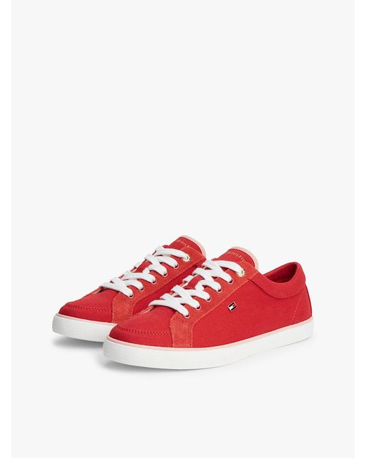Tommy Hilfiger Red Canvas Enamel Flag Trainers