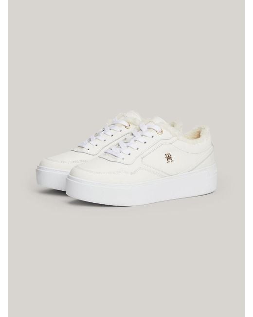 Tommy Hilfiger White Warm Lined Leather Flatform Trainers