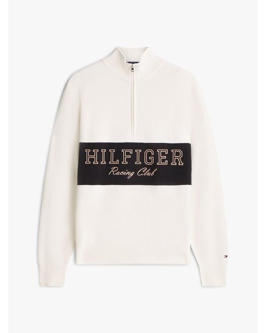 Tommy Hilfiger White Relaxed Quarter-Zip Mock Neck Jumper for men