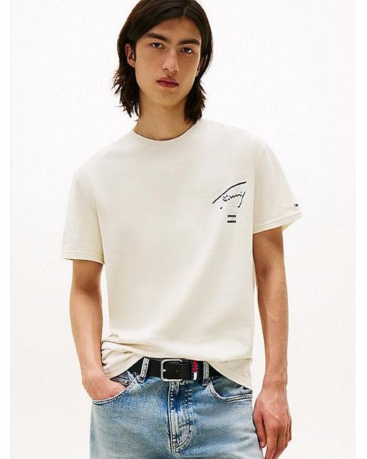 Camiseta Signature De Cuello Redondo Con Logo Tommy Hilfiger de hombre de color White