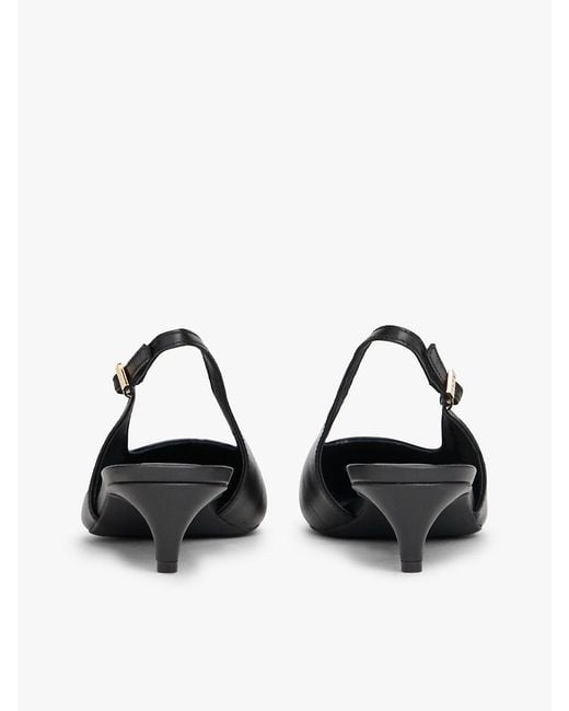 Tommy Hilfiger White Th Monogram Leather Slingback Kitten Heels