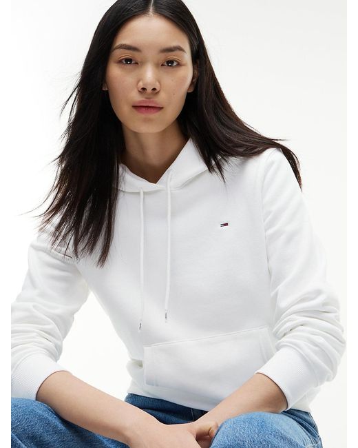 Tommy Hilfiger White Brushed Fleece Drawstring Hoody