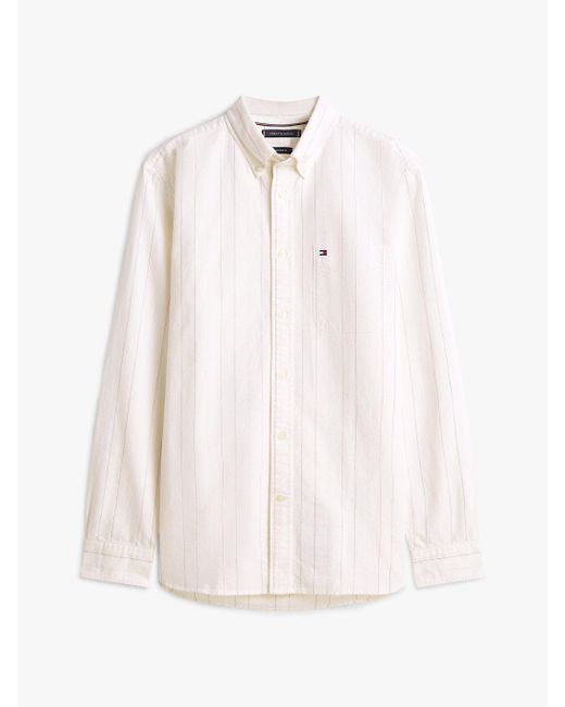 Camicia Oxford Regular Fit Con Motivo Gessato di Tommy Hilfiger in White da Uomo