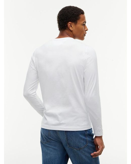 Tommy Hilfiger White Embroidered Logo Long Sleeve Tee for men