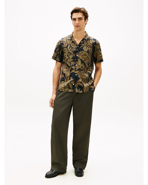 Tommy Hilfiger Green Regular Fit Floral Print Linen Short Sleeve Shirt for men