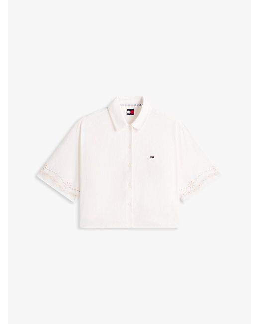Tommy Hilfiger White Relaxed Fit Broderie Anglaise Back Logo Shirt