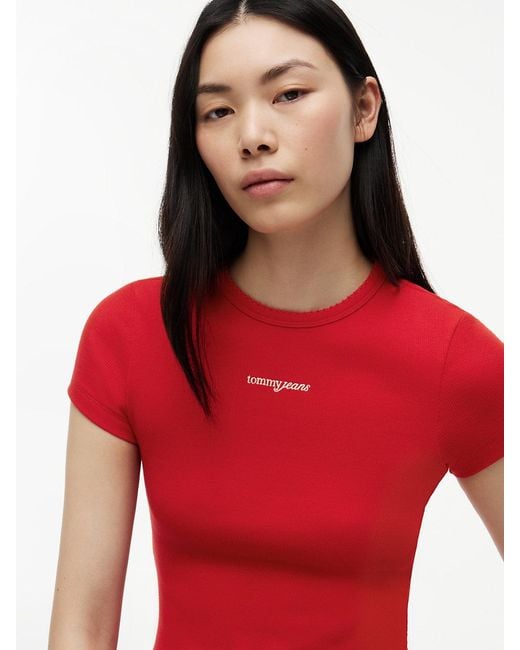 Tommy Hilfiger Red Logo Ribbed Slim T-Shirt