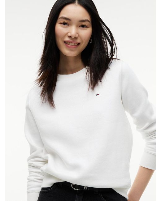 Tommy Hilfiger White Brushed Fleece Crew Neck Sweatshirt