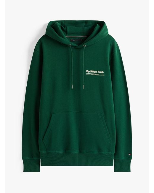 Felpa Con Cappuccio E Grafica Sul Retro di Tommy Hilfiger in Green da Uomo
