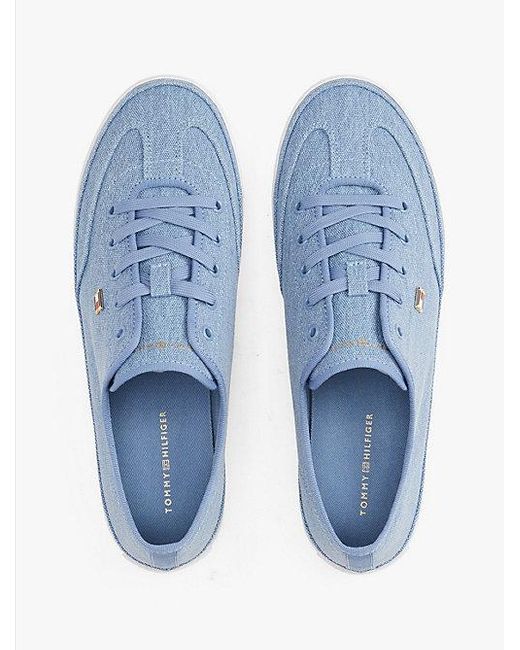 Tommy Hilfiger Blue Canvas-Sneaker Mit Flag Aus Emaille
