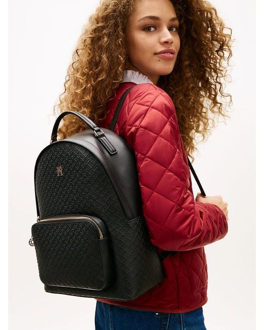 Tommy Hilfiger Black Th Monogram Debossed Dome Backpack
