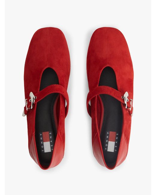 Tommy Hilfiger Red Suede Buckle Square Toe Ballerinas