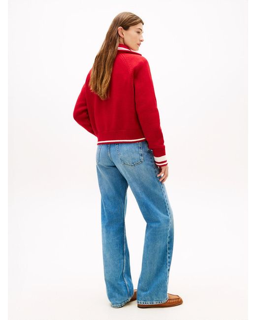 Tommy Hilfiger Red Metal Flag Relaxed Quarter-Zip Jumper