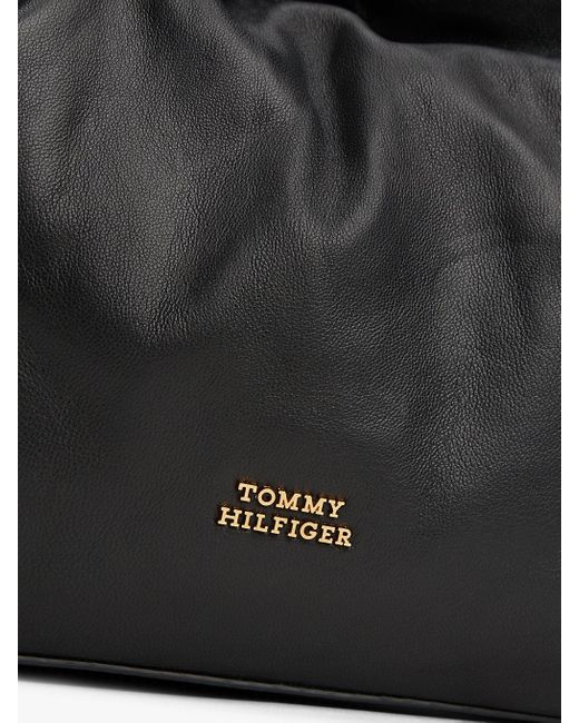 Tommy Hilfiger Black Soft Leather Logo Plaque Shoulder Bag