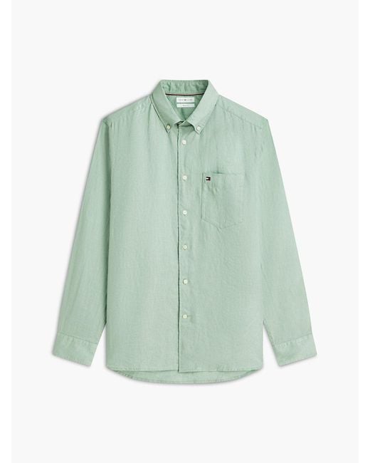 Tommy Hilfiger Green Regular Fit Washed Pure Linen Shirt for men