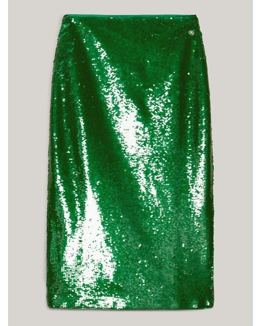 Tommy Hilfiger Green Sequin Pencil Midi Skirt