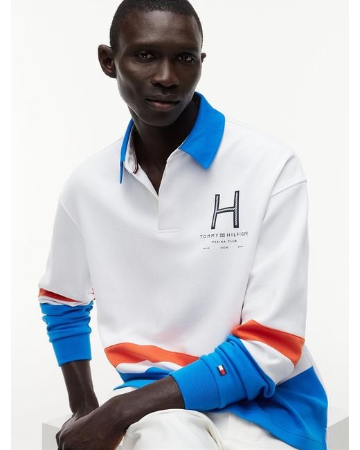 Tommy Hilfiger Blue Relaxed Fit Colour-Blocked Rugby Shirt for men
