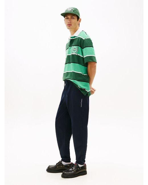 Tommy Hilfiger Blue Linear Logo Fleece Drawstring Joggers for men